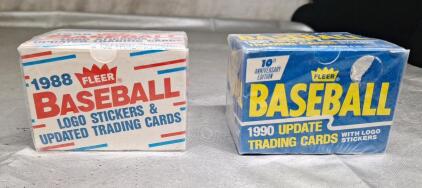 (1) Sealed - 154-Count Box Of Fleer 1988 Update Baseball Trading Cards W/ Logo Stickers & (1) Sealed - 154-Count Box Of Fleer 1990 Update Baseball Trading Cards W/ Logo Stickers