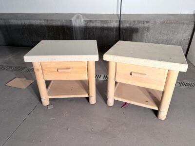 Pair of Wooden Nightstands with Drawers and Shelves, Beige/Cream Tops