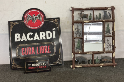 Bacardi Metal Advertising Sign & Outdoor Themed Mirror