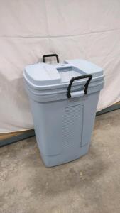 Tucker Rolling Trash Can, Light Blue, 50 Gallon Capacity, Plastic Material