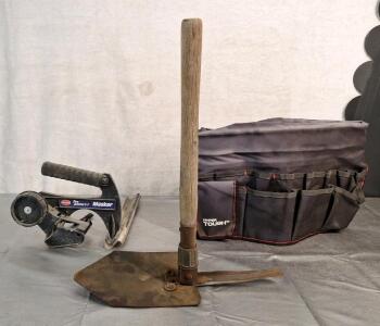 (1) Folding Shovel W/ Pick, (1) Hyper Tough 5-Gallon Bucket Tool Bag, (1) Paint Masking Roller & Assorted Household Hardware