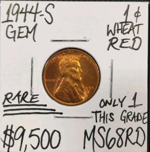 1944-S MS68RD Only This Grade Wheat Cent