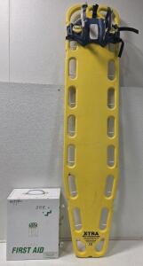 (1) ALLIED HEALTHCARE XTRA Backboard (1) 16.5" x 14" x 7.5" (1) Hanging First Aid Box w/ some supplies