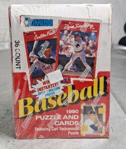 (1) Box Of 1990 Donruss Baseball Trading Cards, Sealed W/ 36-Packs, Featuring Carl Yastrzemski Puzzle, Including HOFs, Rookies & Stars