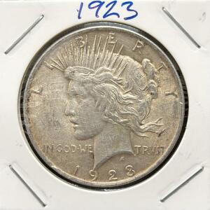 1923 United States Peace Dollar, 90% Silver, No Mint Mark