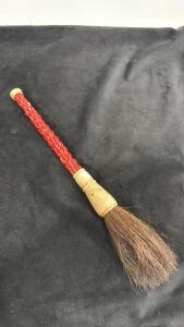Vintage Chinese Calligraphy Brush With A Handle Made Of Carved Red Coral or Faux Coral Beads 12&rdquo;x 1&rdquo;