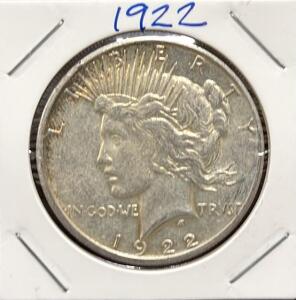 1922 United States Peace Dollar, 90% Silver, No Mint Mark