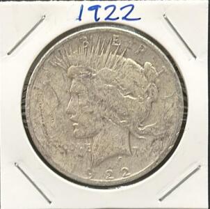 1922 US Peace Silver Dollar, No Mint Mark, 90% Silver Composition
