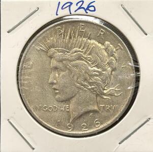 1926 U.S. Peace Dollar Coin, 90% Silver, 38.1mm Diameter