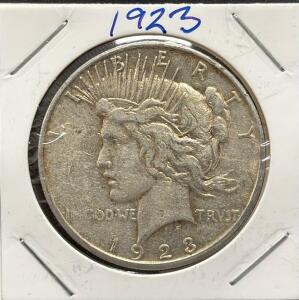 1923 Peace Dollar Coin, United States, 90% Silver, No Mint Mark