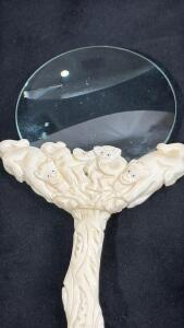 Vintage or Antique Chinese Carved Figural Cat Magnifying Glass . Likely Made Of Resin, Or Similar Material.