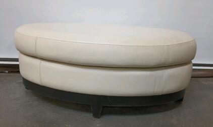 Myia Tufted Leather Oval Ottoman, Length=27", Width=45" Height=19"