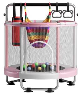 55" Trampoline For Kids With Enclosure, 440lbs Capacity Indoor & Outdoor Toddler Trampoline With Adjustable Gymnastics Bar & Toys, For Boys & Girls