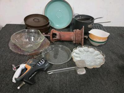 Dutch Oven Pan And Pot With Lid, Old Hand Water Pump, (2) Heavy Duty Metal Pots, Knife Sharpeners And More!