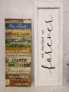 (2) Decorative and Rustic Wall Hanging Artwork, 46"x16", 37"x14"