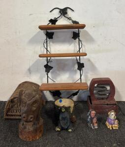 Hanging Shelving Unit & Various Pieces of Home Decor