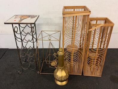 Rustic Wooden Wine Racks, Metal Candle Holder, Decorative Jug Set