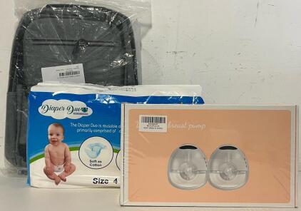 Breast Pump, Size 4 Diapers & Backpack