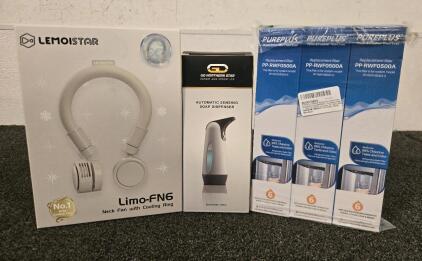 Lemoistar Limo-FN6 Neck Fan w/Cooling Ring, Automatic Sensing Soap Dispenser, (3) PUREPLUS PP-RWF0500A Replacement Water Filters.