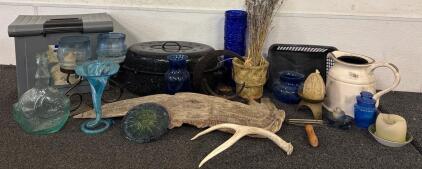 Home decor Lot Various Candle Holders Cobalt Blue Glassware Candle Holders And More