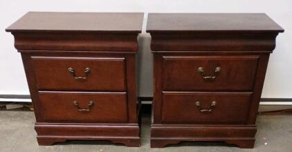 (2) Ashley Alisdair 2-Drawer Nightstand In a Rich Cherry Finish. 28"x28"x17"