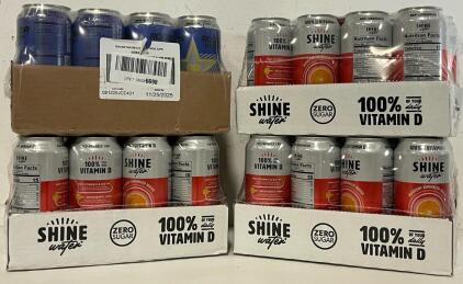 (3) 12 Pack Shine Water 100% Vitamin D Fruit Punch Drinks & 12 Pack Rockstar Recovery Berry Drinks
