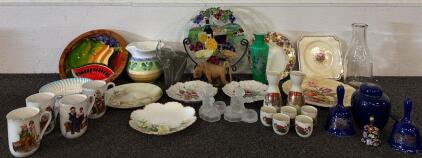 Antique Lot Various Floral Plates (4) Norman Rockwell Coffee Cups (1) Japanese Saki Set Various Vases AND MORE