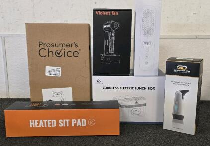 Personal Goods- Cordless Electric Lunchbox, Automatic Sensing Soap Dispenser, Straightening Hair Brush, Violent Fan Dush Blower, Bamboo Charging Station, Heating Sit Pad