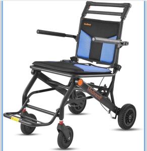 Portable Aluminum Transport Wheelchair with Handbrake, 11" Rear Wheels, Ultralight Folding Travel Wheelchair for Adults, Black (Seat Width:18"
