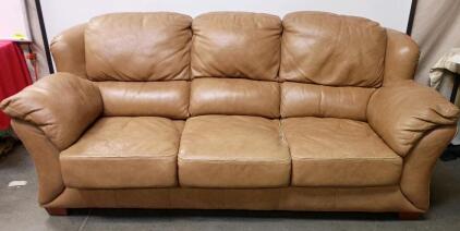 DFS 3 Seater Light Brown Leather Sofa. 39" Tall, 89"Wide, 42" Deep