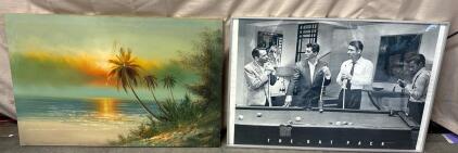 Beach Painting L 2&rsquo; W 3&rsquo; And Rat Pack Framed Photo L 2&rsquo; W 3&rsquo; .5&rdquo;