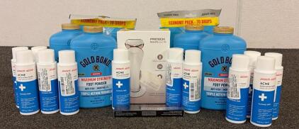 BRAND NEW PRODUCTS!! Including (1) Pritech Lady Shaver, (1) Eyebrow Pen, (4) Gold Bond Maximum Strength Foot Powder, And So Much More!!