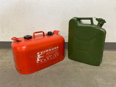 10L Green Metal Gas Can and Evinrude 6 Gallon Gas Can