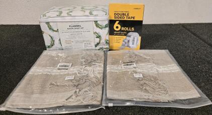 Heavyweight Flannel Queen Sheet Set, (2) Table Runners 33"x183", (6) Rolls of Double Sided Tape