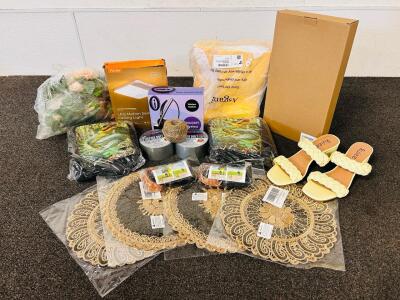 Gold and Black Placemats, Woman's Size 9 Shoes, Solar Fairy Lights, Wireless Headset, Artificial Flowers, All Purpose Duct Tape, LED Motion Sensor Ceiling Lights, Cooler Bags and More