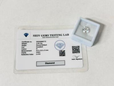 3.05 Carat Round Brilliant Diamond, D Color, VVS1 Clarity, Certified