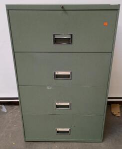 Green Metal 4-Drawer Lateral Filing Cabinet, Top Drawer Lock And Key