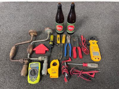 Hand Tools, Vintage Bottles, and Digital Clamp Meters