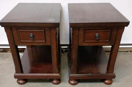 (2) Signature Design by Ashley Porter Chairside End Table in a Dark, Burnished Finish With Classic Bun Feet. 26"x19"x26"