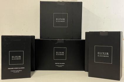 Elixir Glassware &mdash; (8) 13Oz Classic Wine Glasses, (8) 14Oz Square Wine Glasses & (4) 9Oz Martini Glasses