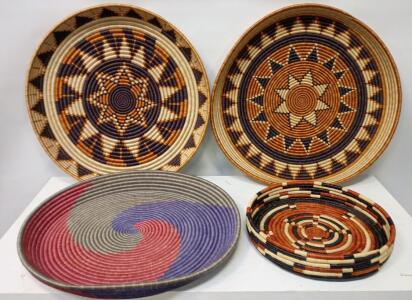 Set of Woven Baskets, Geometric Patterns, Earth Tones, Natural Fibers