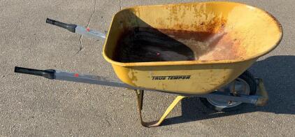 True Temper Wheelbarrow, Metal Tray, Single Pneumatic Wheel, Yellow