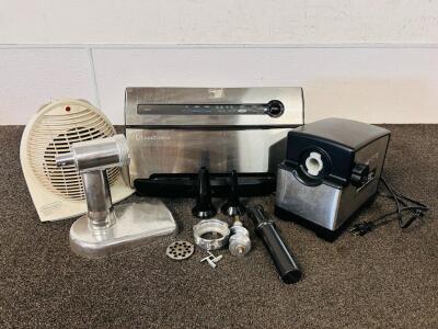 Waring Pro Meat Grinder, Electric Food Saver, and DeLonghi Safe Heat Space Heater (All Power On)