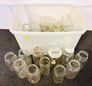 Tote Full Of Various Style Glass Jars