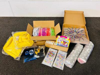 Garden Decor, (2) Small Animal Plush Beds, Party Decor, Yellow Bags, Scratchbook Stickers, and More