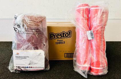 Box Of Presto Paper Towels, (2) Patio Chair Cusions, and Patio Watcher Quick Dry Textilene Hammock