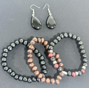 Natural Stone And Wood Bead Bracelet & Earring Bundle