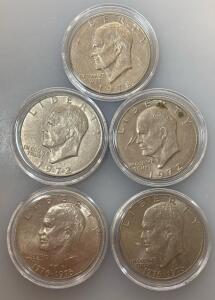 (5) Eisenhower One Dollar Coins Includes (2) Bicentennial Coins