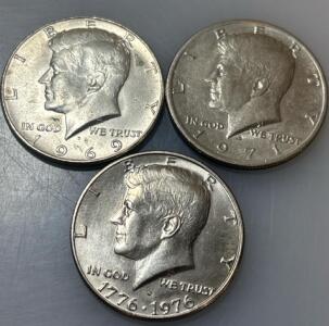 (3) John F. Kennedy Bicentennial Half Dollar Coins