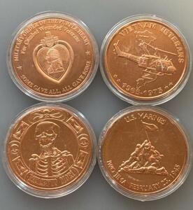 (4) 1oz Fine Copper .999 Round Coins Collectable